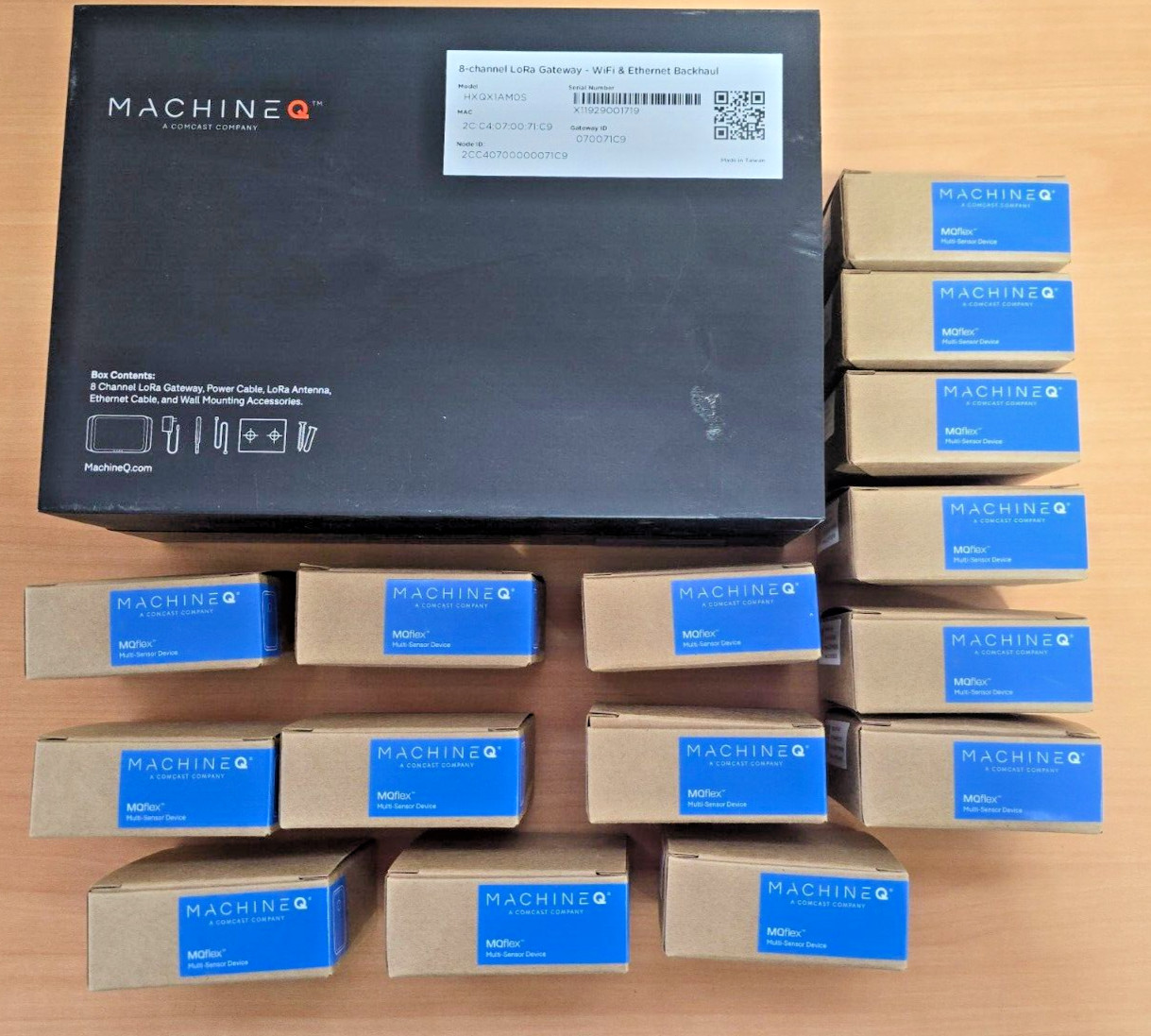 MachineQ  Area 8c (HXQX1AM0S) LoRa Gateway with 15 MQflex 4s (FV3-AR-A) WiFi+Eth