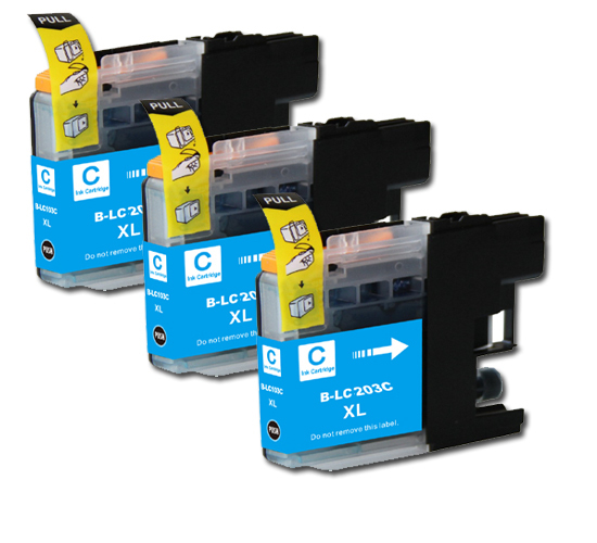 3 PK CYAN ink Cartridge w/ chip fits Brother LC203 XL J460DW J480DW J485DW