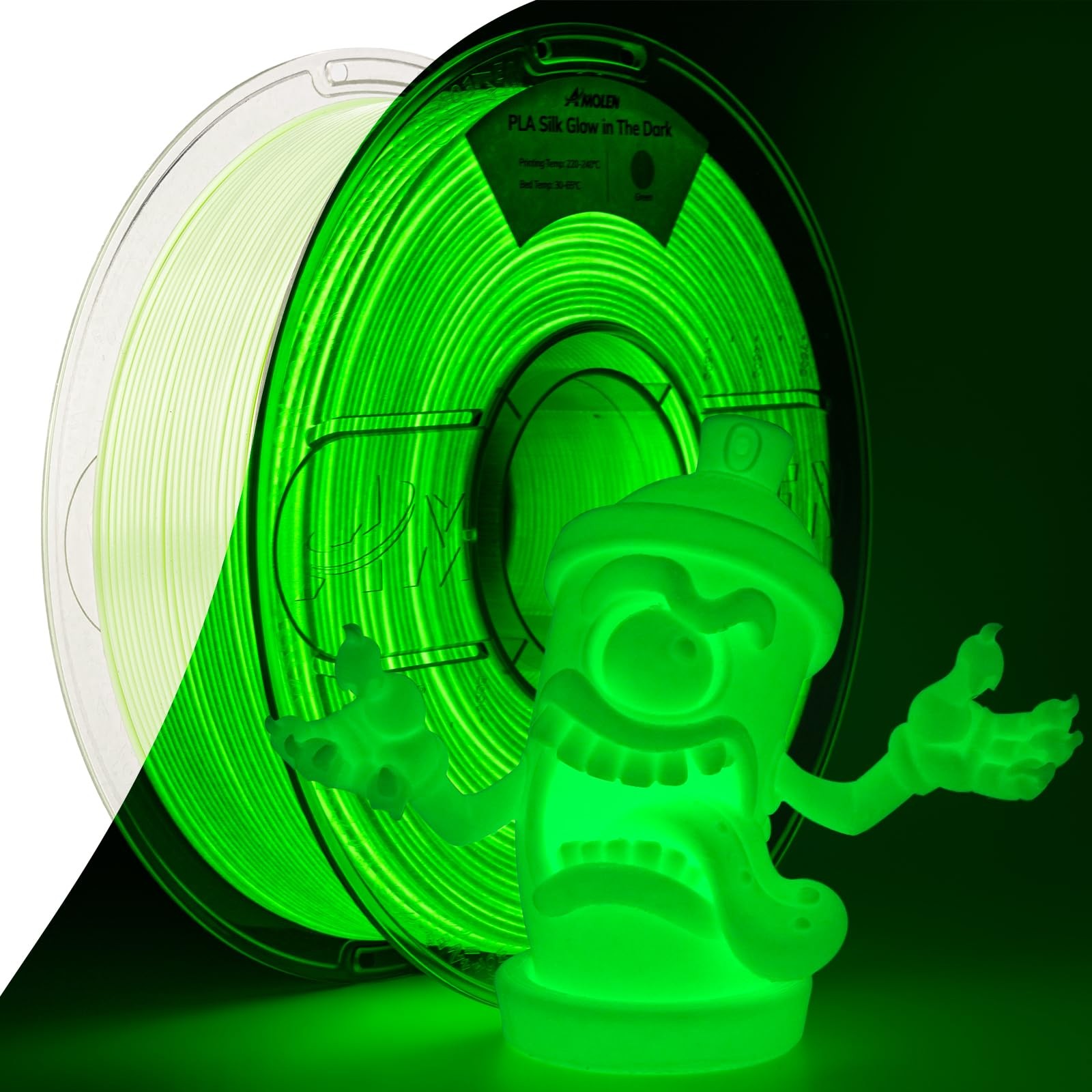 Glow in the Dark PLA Filament 1.75mm Green Silk 3D Printer 1KG UV Reactive
