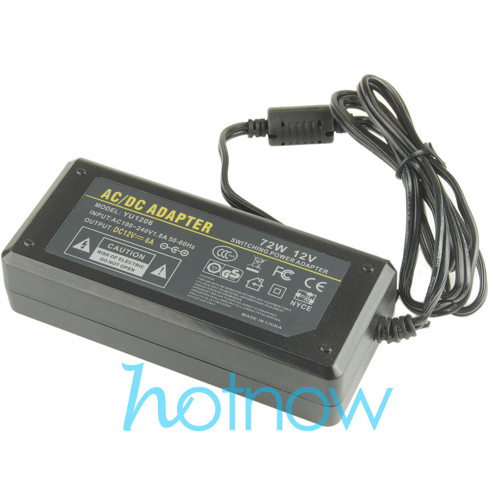 12V 6A 72Watt Power Supply Adapter 100-240V AC to DC 5.5 x 2.5mm/5.5 x 2.1mm