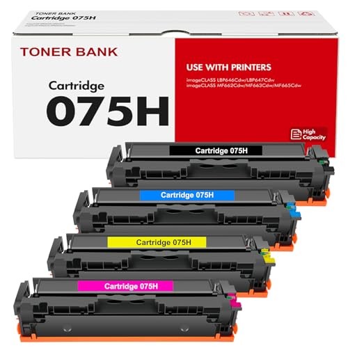 [4 Pack BCMY] 075H 075 Toner Cartridge Set for Canon Color ImageCLASS Printers