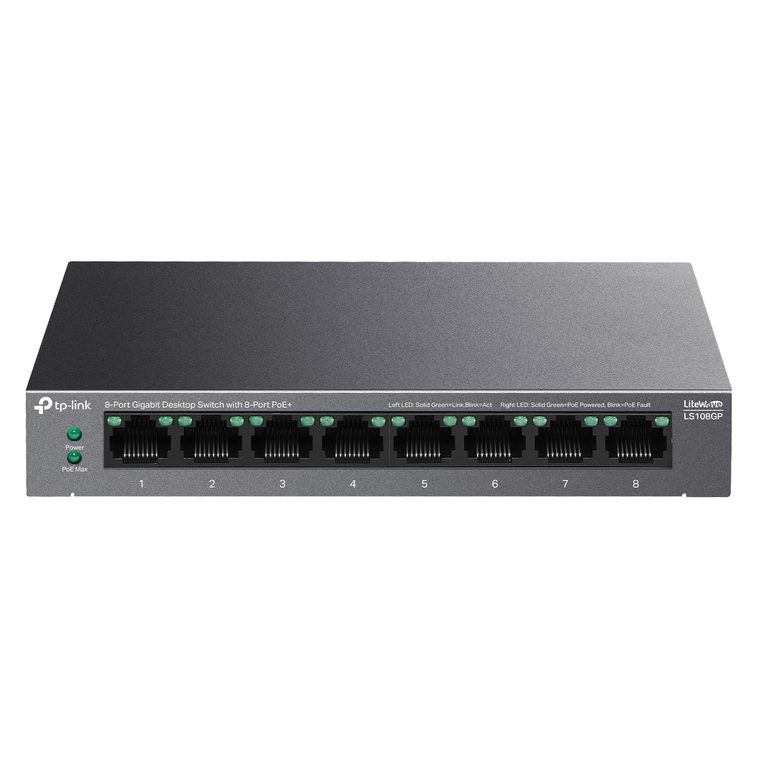 TP-Link LS108GP 8 Port Gigabit PoE Ethernet Switch 62W Metal Desktop Wall Mount