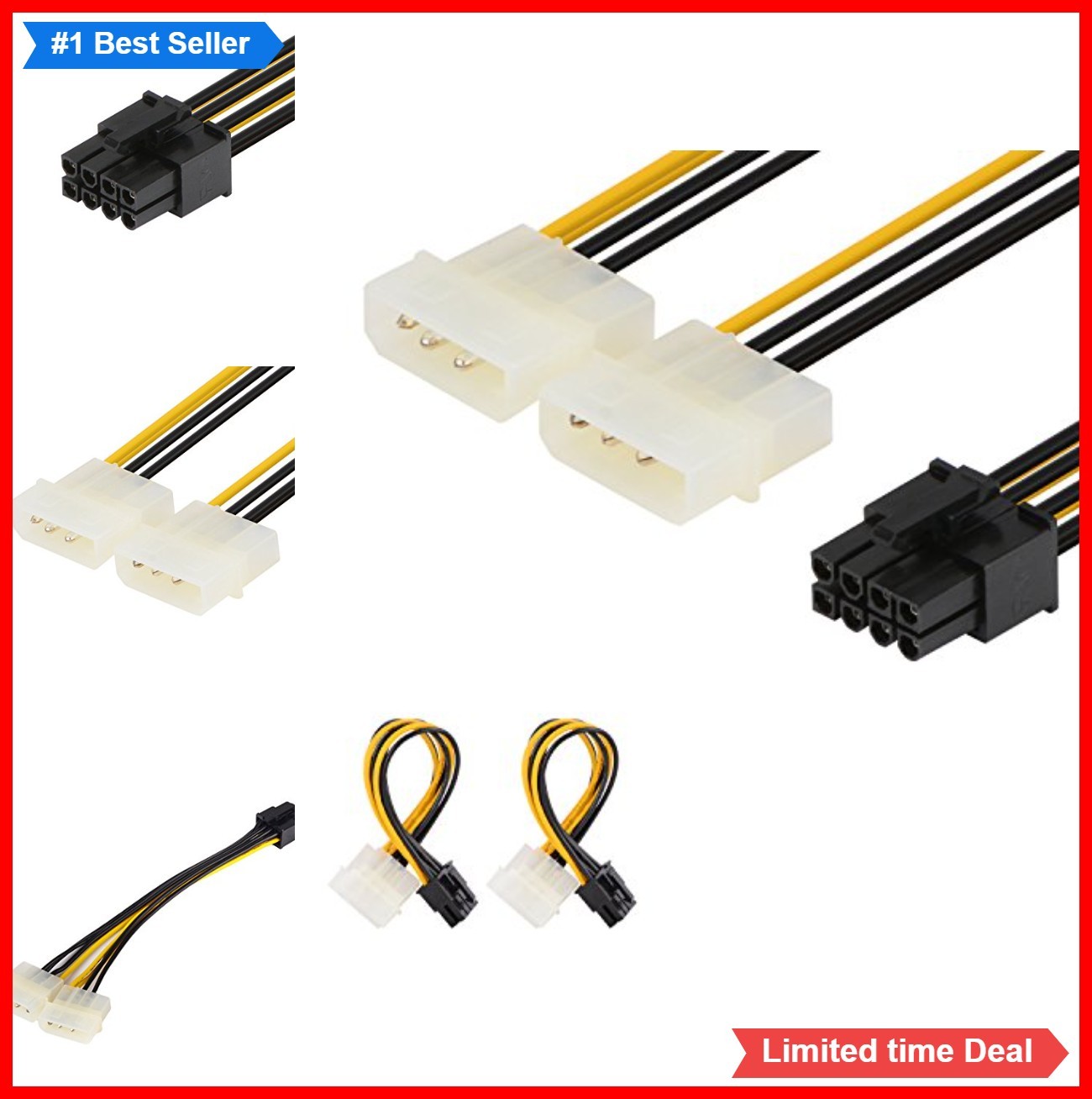 8 Pin PCIe to 2 x 4 Pin LP4 Molex Power Cable Adapter 6 Inch 18 AWG 2 Pack For