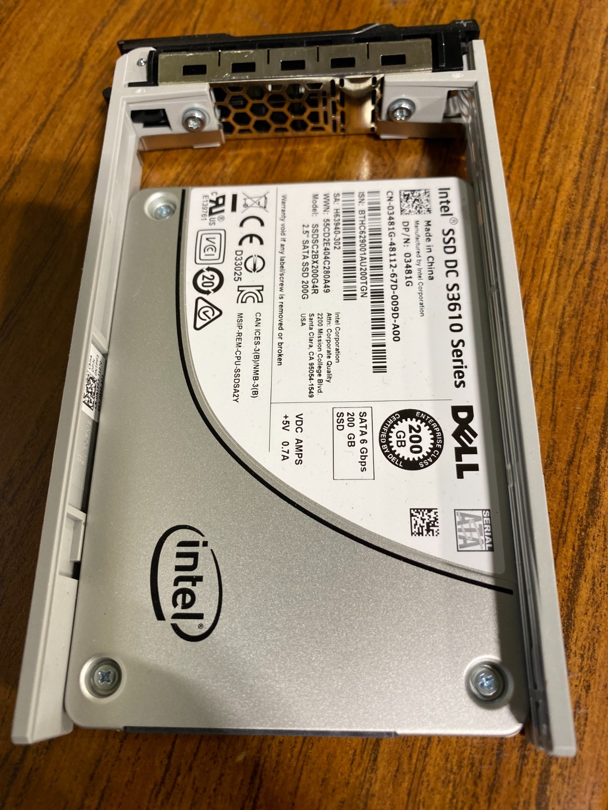 3481G 03481G DELL DC S3610 SERIES 200GB 6Gb/s 2.5" MLC SATA SOLID STATE DRIVE