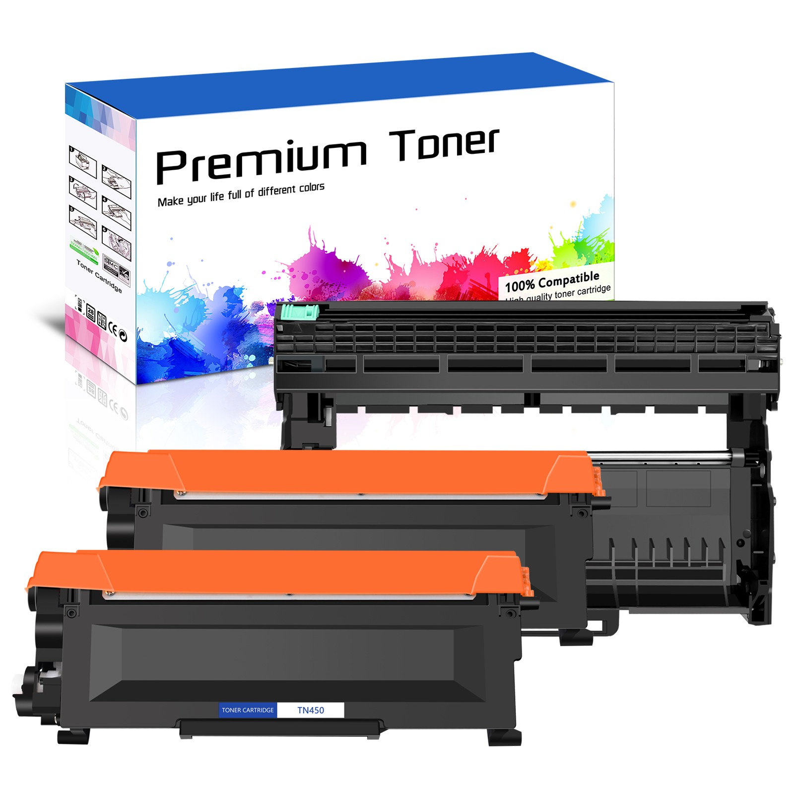2PK TN450+1PK DR420 BK Toner Cartridge for Brother DCP-7060D DCP-7065DN Printer