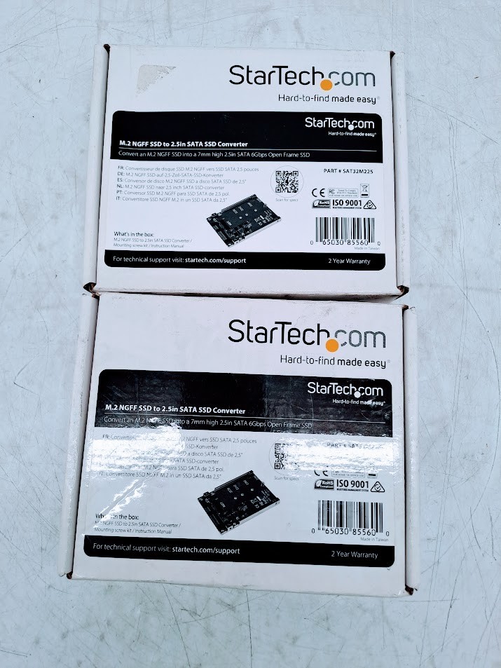 Lot of 2 StarTech SAT32M225 M.2 SATA SSD to 2.5in SATA Adapter Converter