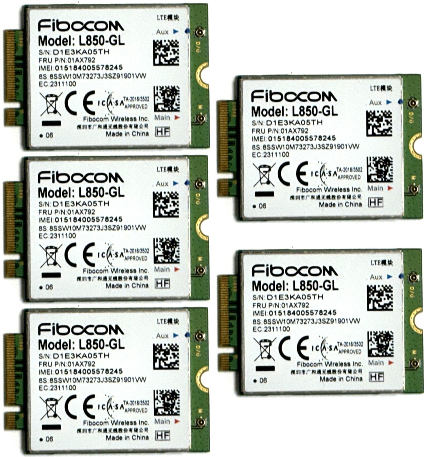 LOT of 5 Genuine Fibocom L850-GL CAT9 M.2 4G LTE WWAN Network Card for ThinkPad