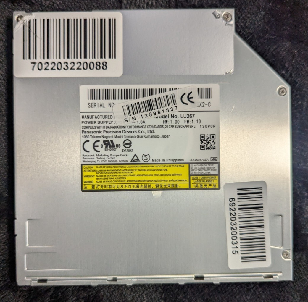 Panasonic UJ8A8 Slim Slot-Load SATA Internal Laptop DVD Drive Silver 8x