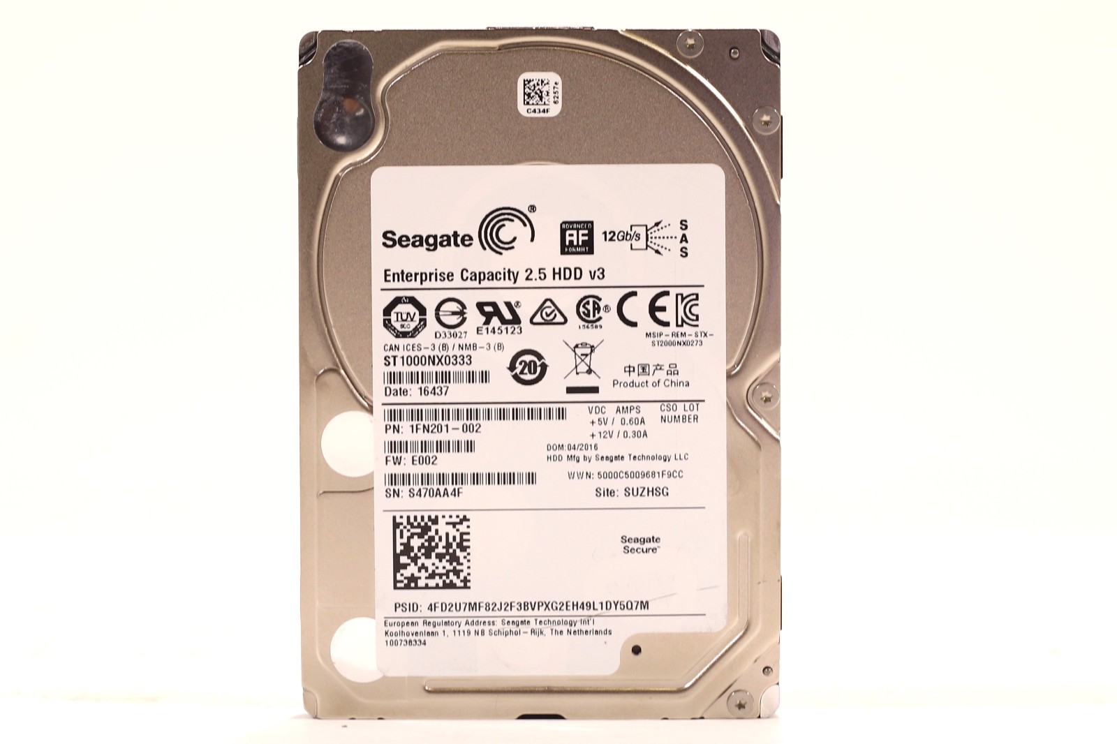 Seagate ST1000NX0333 1TB 2.5" 12Gb/s 128MB 7.2K RPM SAS HDD P/N: 1FN201-002