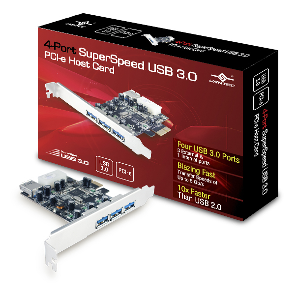 Vantec 4-Port SuperSpeed USB 3.0 PCIe Host Card 
