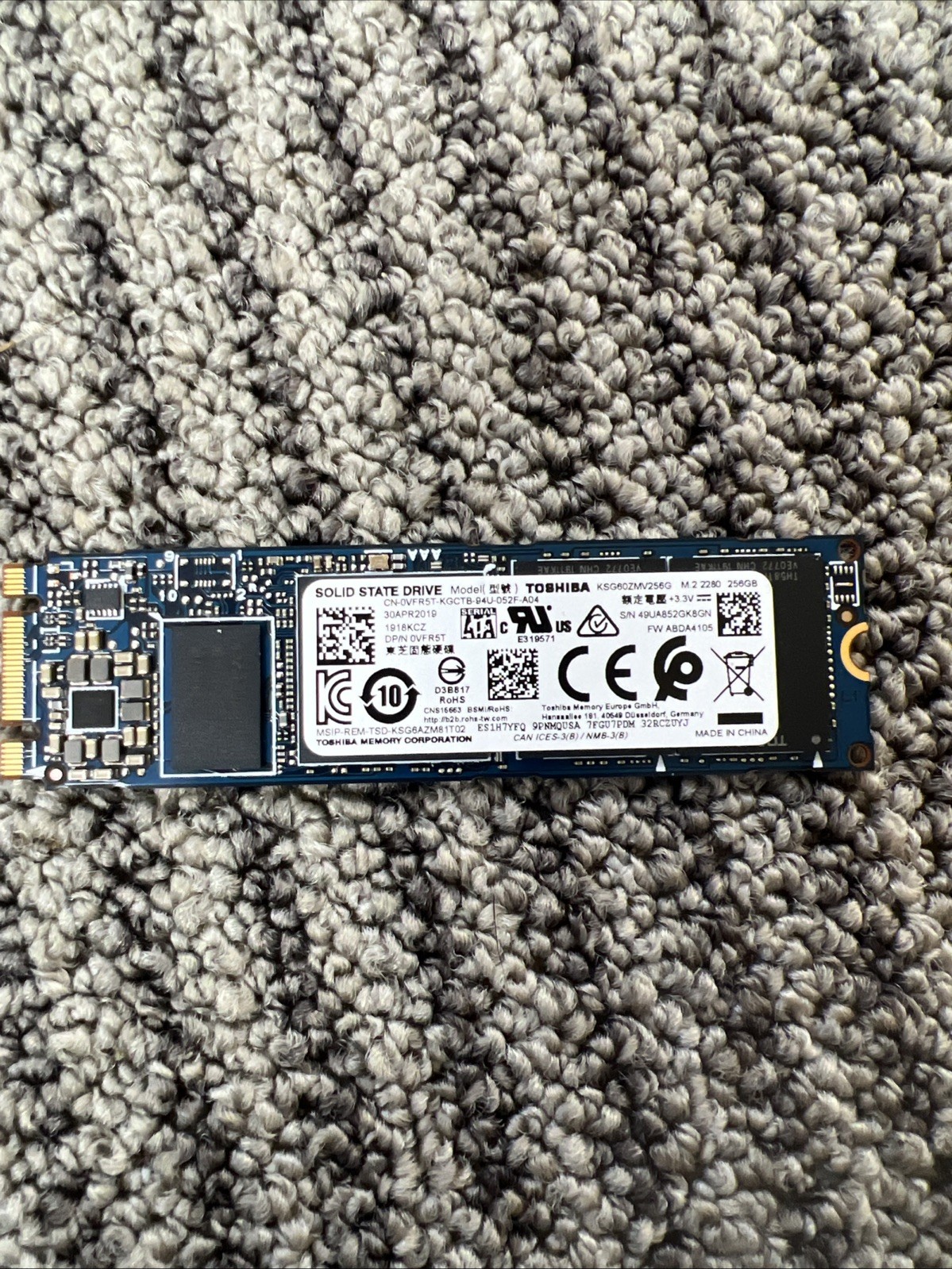 Toshiba BG3 KBG30ZMV256G 256 GB NVMe M.2 2280 80mm SSD Tested  Working