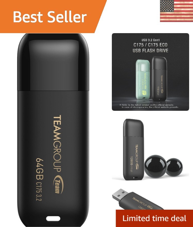 Matte Black 64GB USB 3.2 Thumb Drive with 100MB/s Read Speed - Reliable Storage