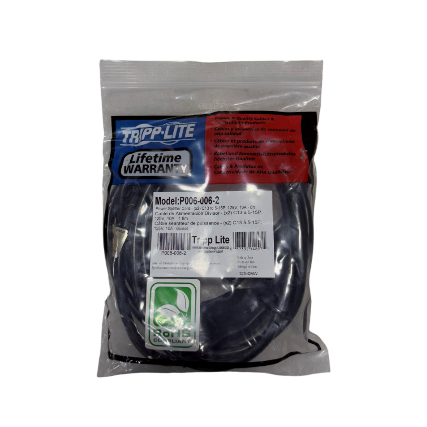 Tripp Lite Y Splitter 6 ft. Power Cord P006-006-2 *New* - Sealed Package