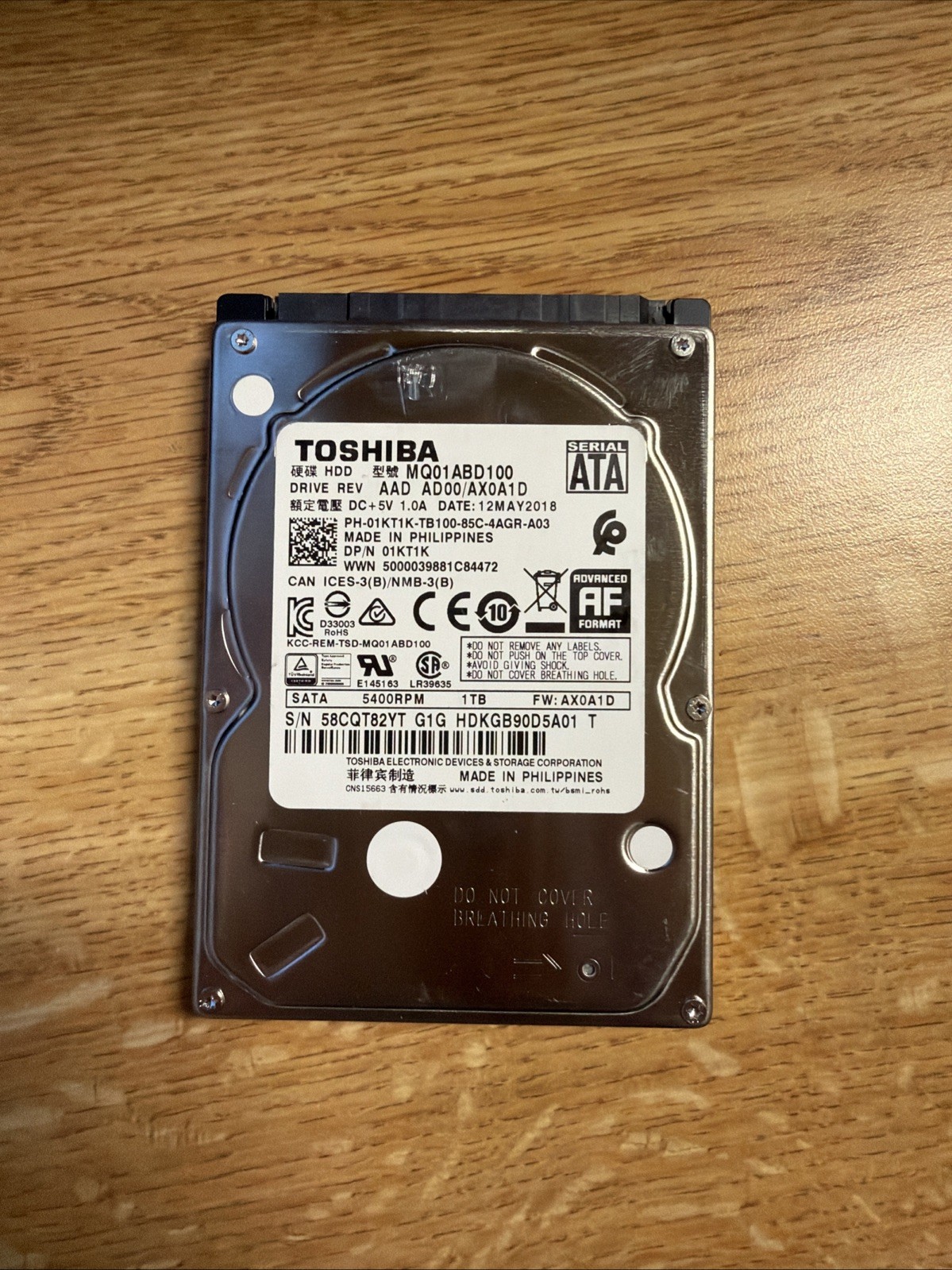 Toshiba 1TB MQ04ABF100 2.5in SATA III 5400 RPM Internal Hard Drive