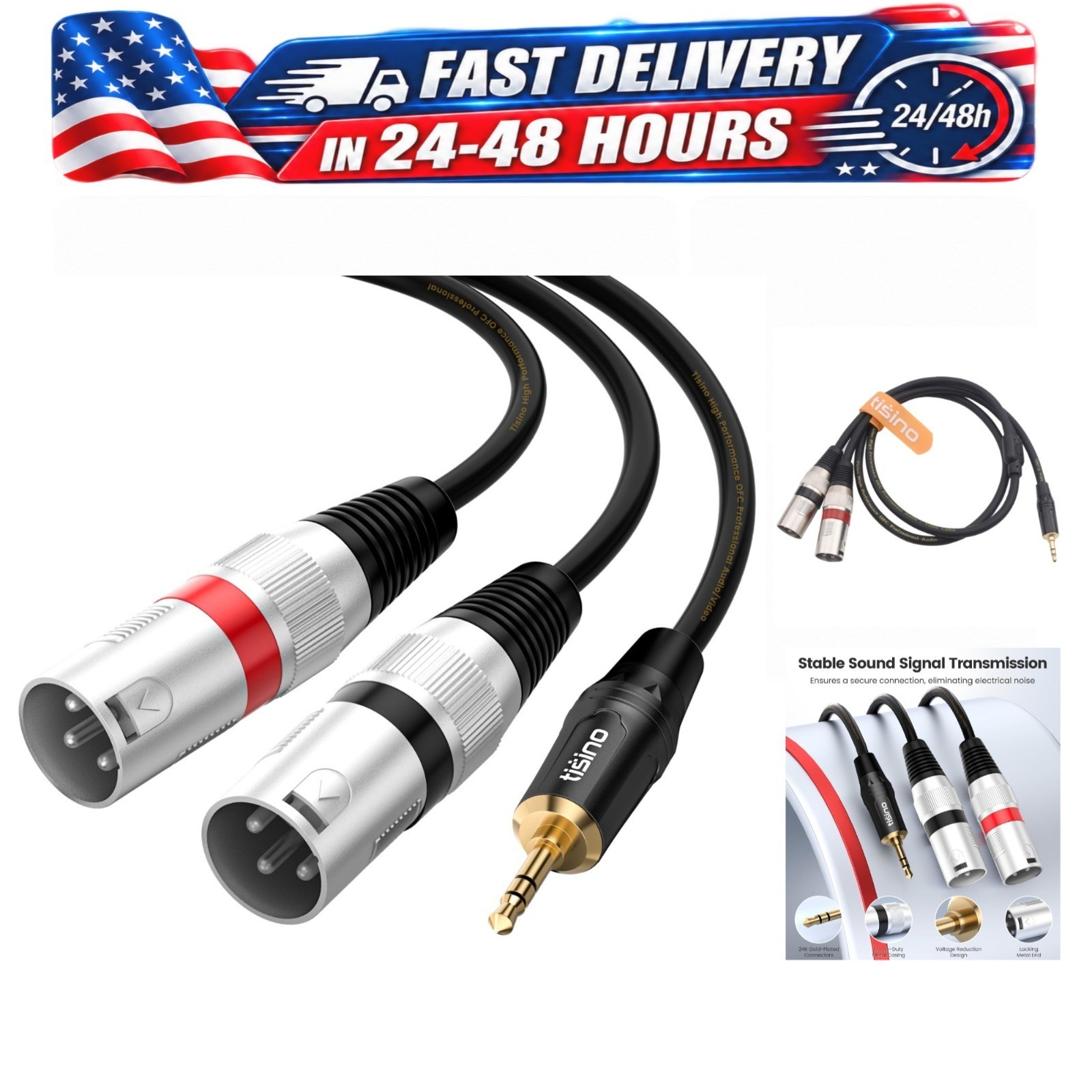 Tisino 3.5mm to Dual XLR Stereo Cable 1/8" Mini Jack to 2 XLR Male Y Splitter