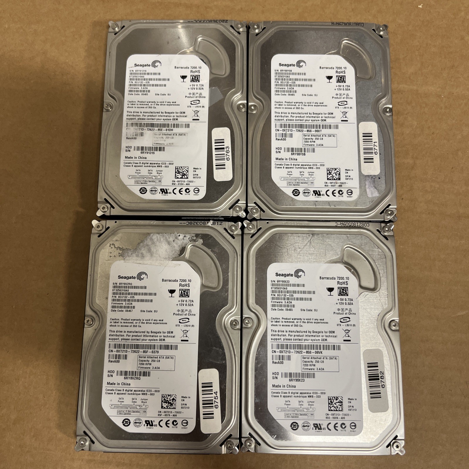 LOT of 4x 250GB Seagate Barracuda 250GB 7200RPM 3.5” ST3250310AS