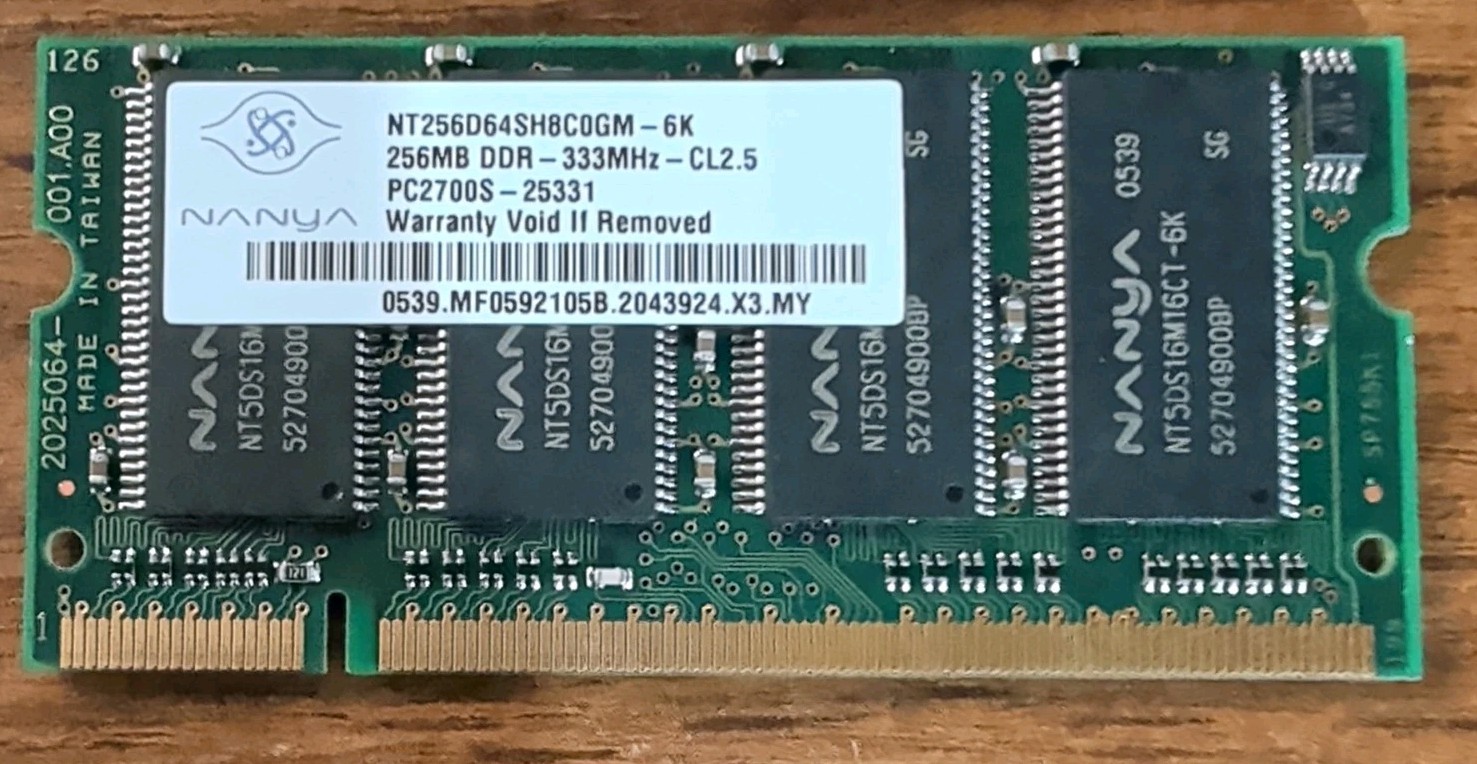NANYA NT256D64SH8C0GM-6K DDR1 256MB 333MHZ CL2.5 PC2700S-25331 DDR1 SODIMM RAM