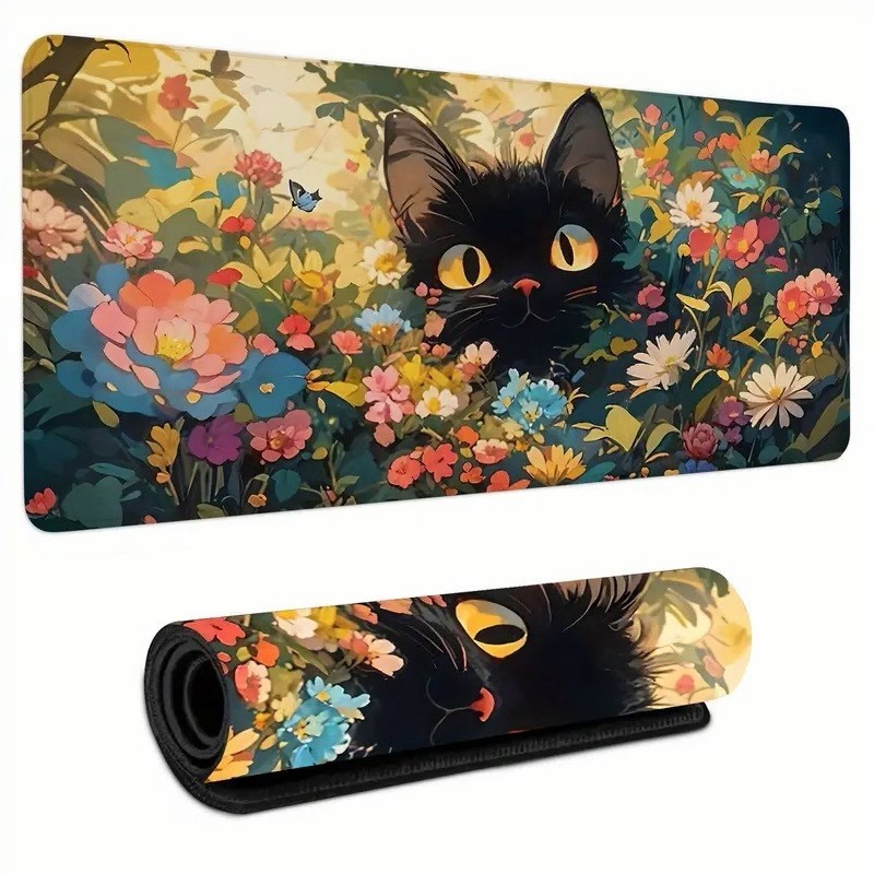 NEW GAMING MOUSE PAD FOR DESK, LARGE, 31.5X11.8inch, Cute Cat Koi Fish Non Slip