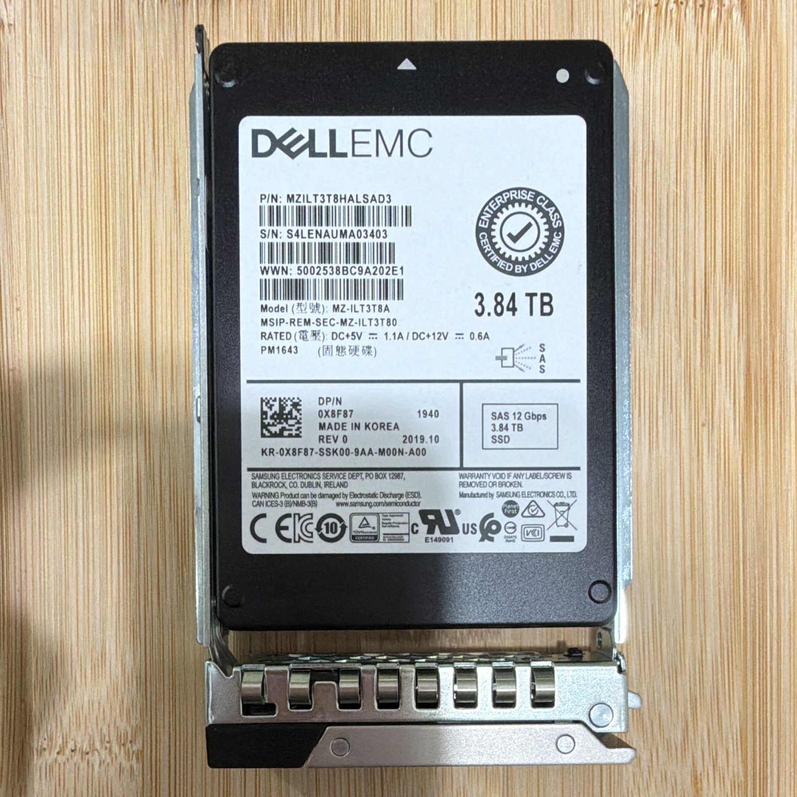 6x Dell EMC Samsung PM1643 3.84TB SAS 12Gb/s SSD 0X8F87 MZ-ILT3T8A