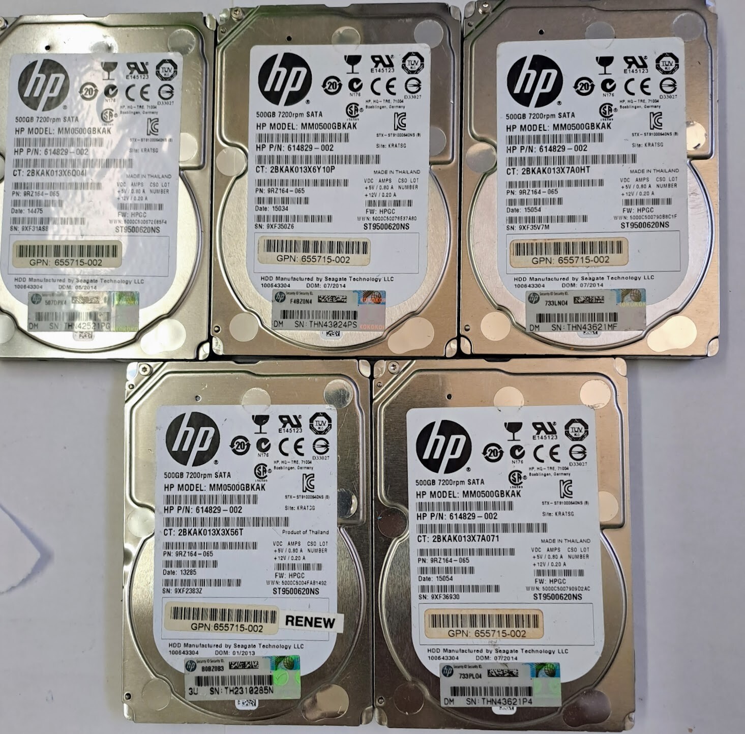Lot of 5 HP MM0500GBKAK 614829-002, 9MM0500GBKAK