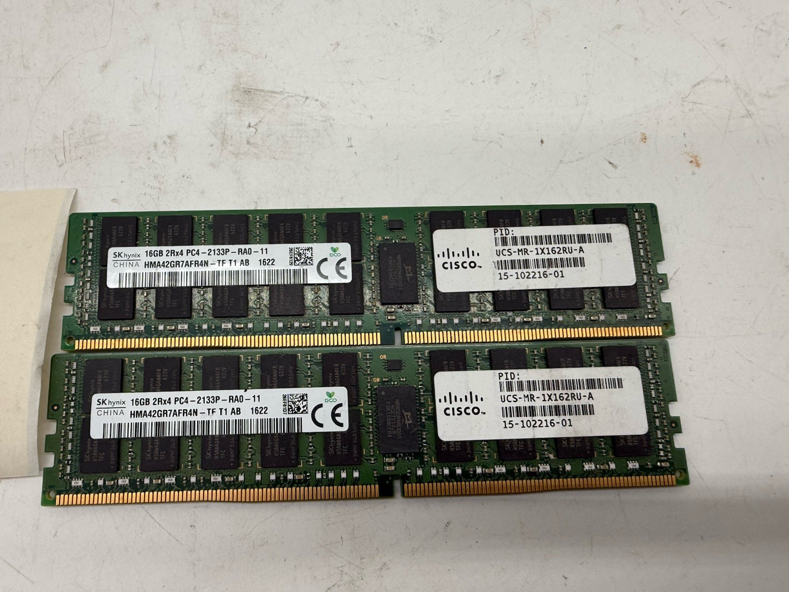 Lot of 2x Cisco 16GB DDR4 ECC RDIMM PC4-2133P 36GB Total UCS-MR-1X162RU-A