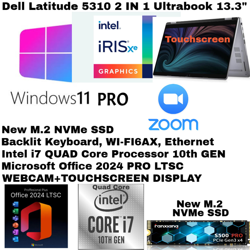 Dell 5310_2IN 1💻WIN 11_New 512GB SSD💻CAM_Touchscreen_Backlit_QUAD⭐️Office 2024