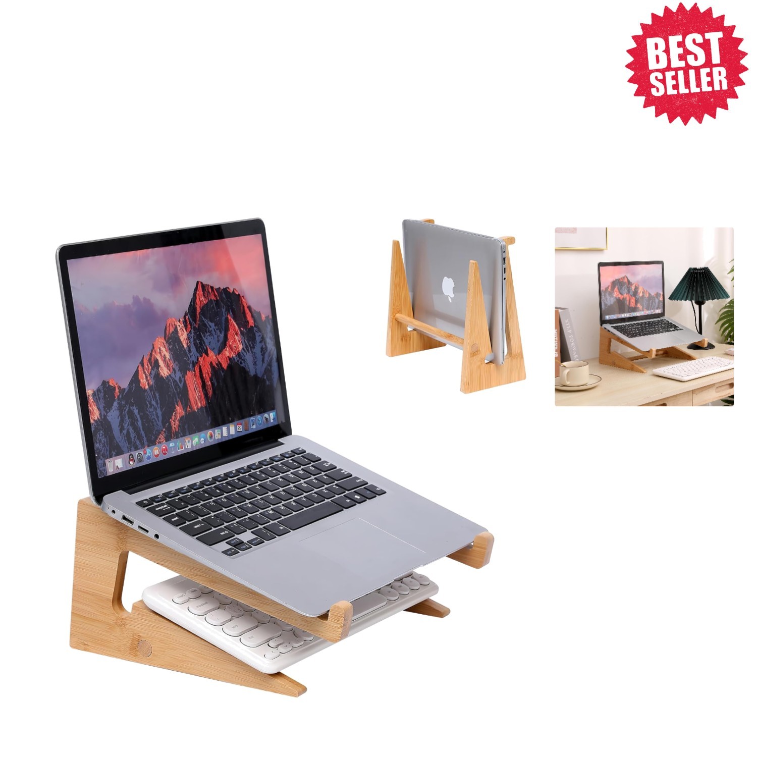 Dual-Use Bamboo Laptop Stand for Ergonomic Comfort - Fits 13-18.6 inch Devices