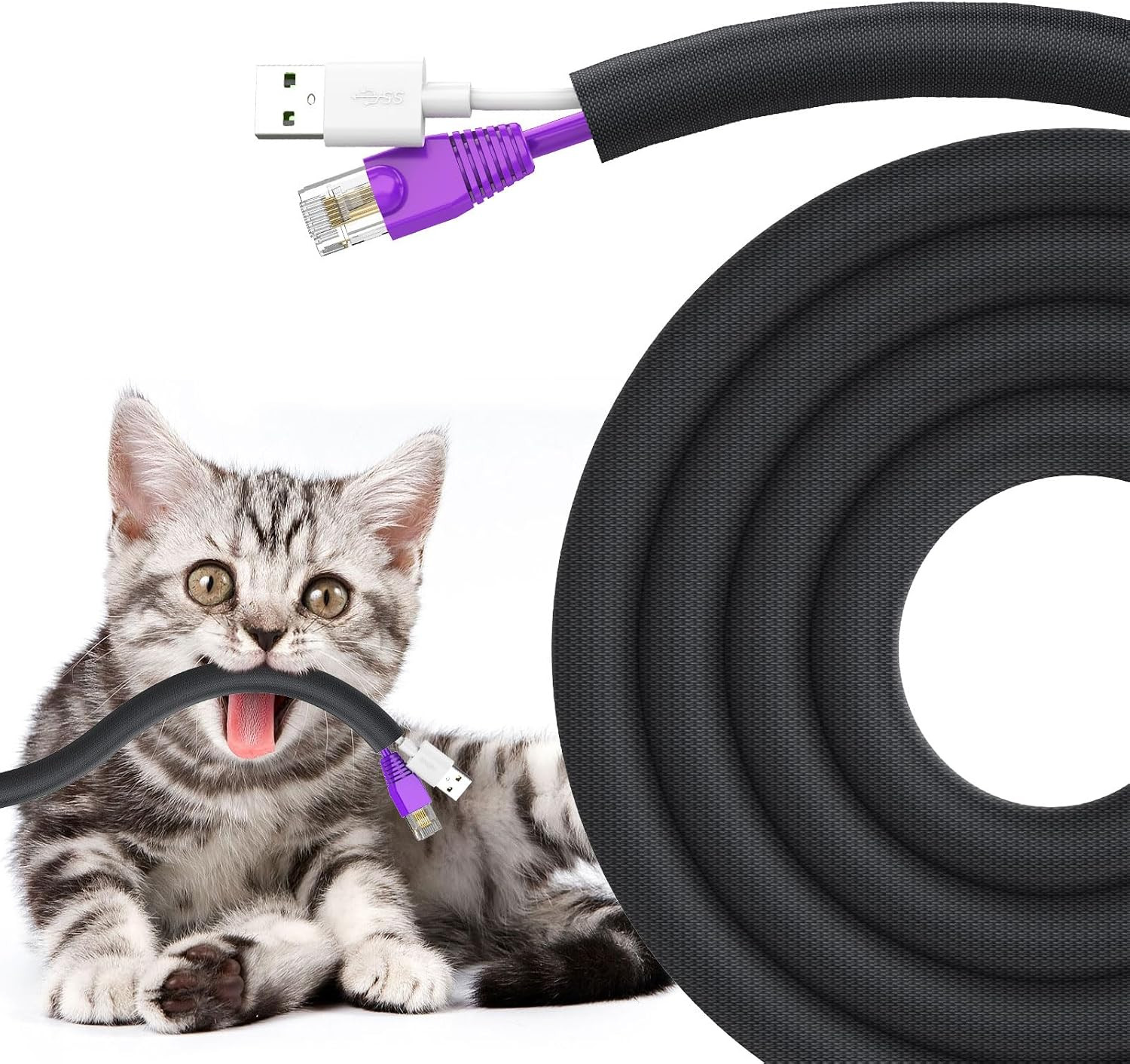 Dog and Cat Cord Protector 10ft - 3/8inch, Flexible Cable Sleeve for Easy Cord M