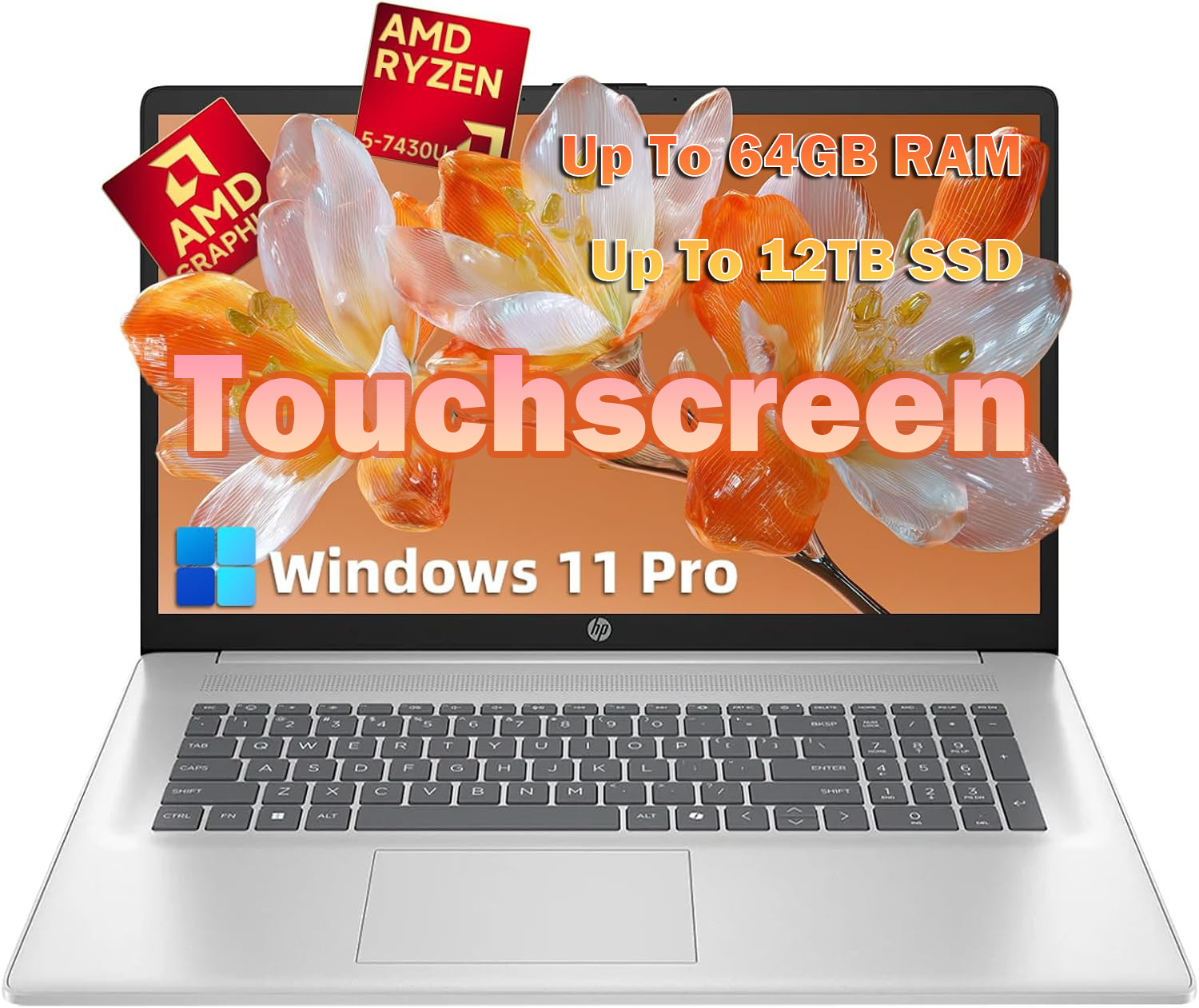 HP 17.3" Touchscreen Laptop AMD Ryzen 5 7430U 64GB RAM 2TB SSD Win11 Pro