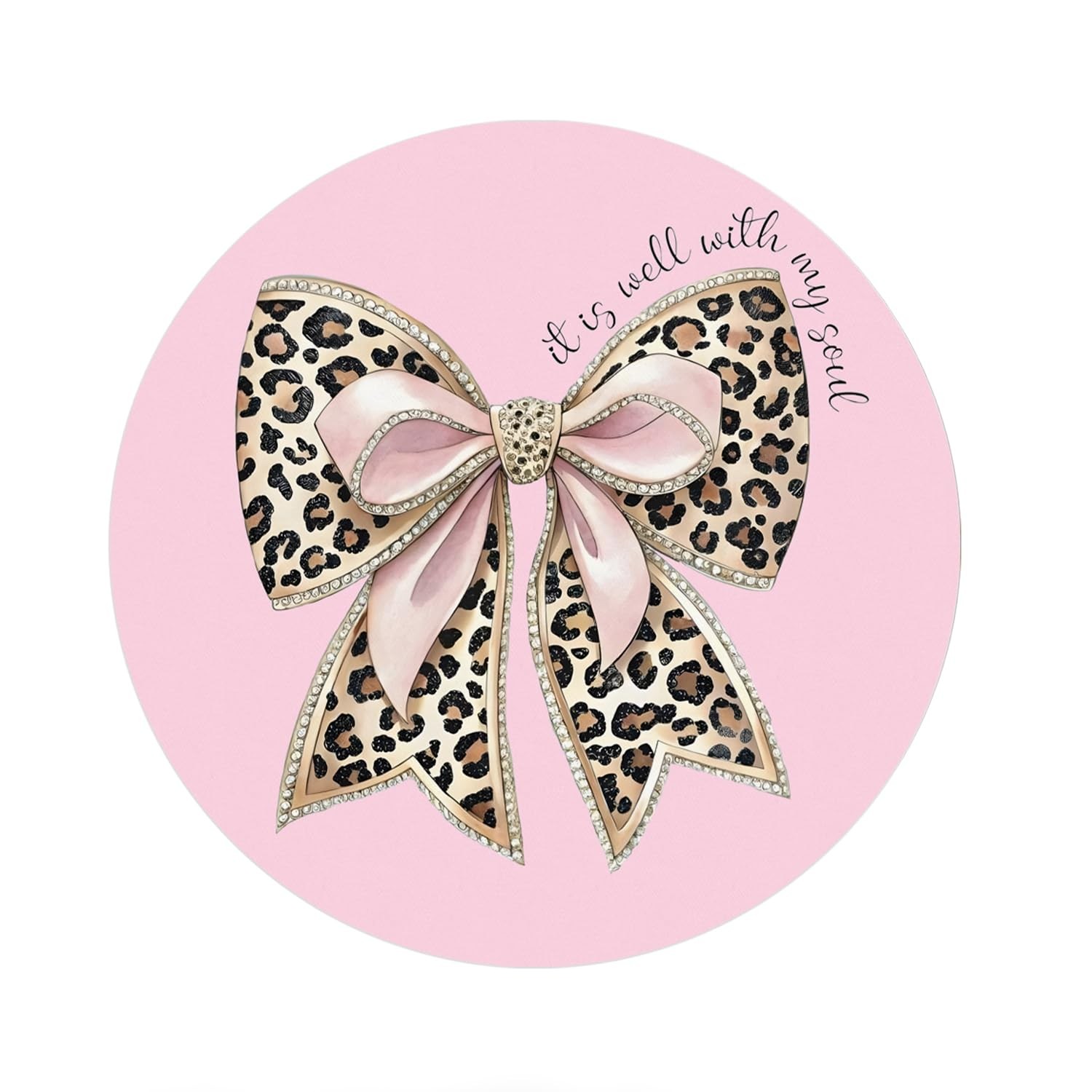 NaZaUK Pink Bow Glam Leopard Mouse Pad for Desk, Trendy Funky Cheetah Pink Mo...