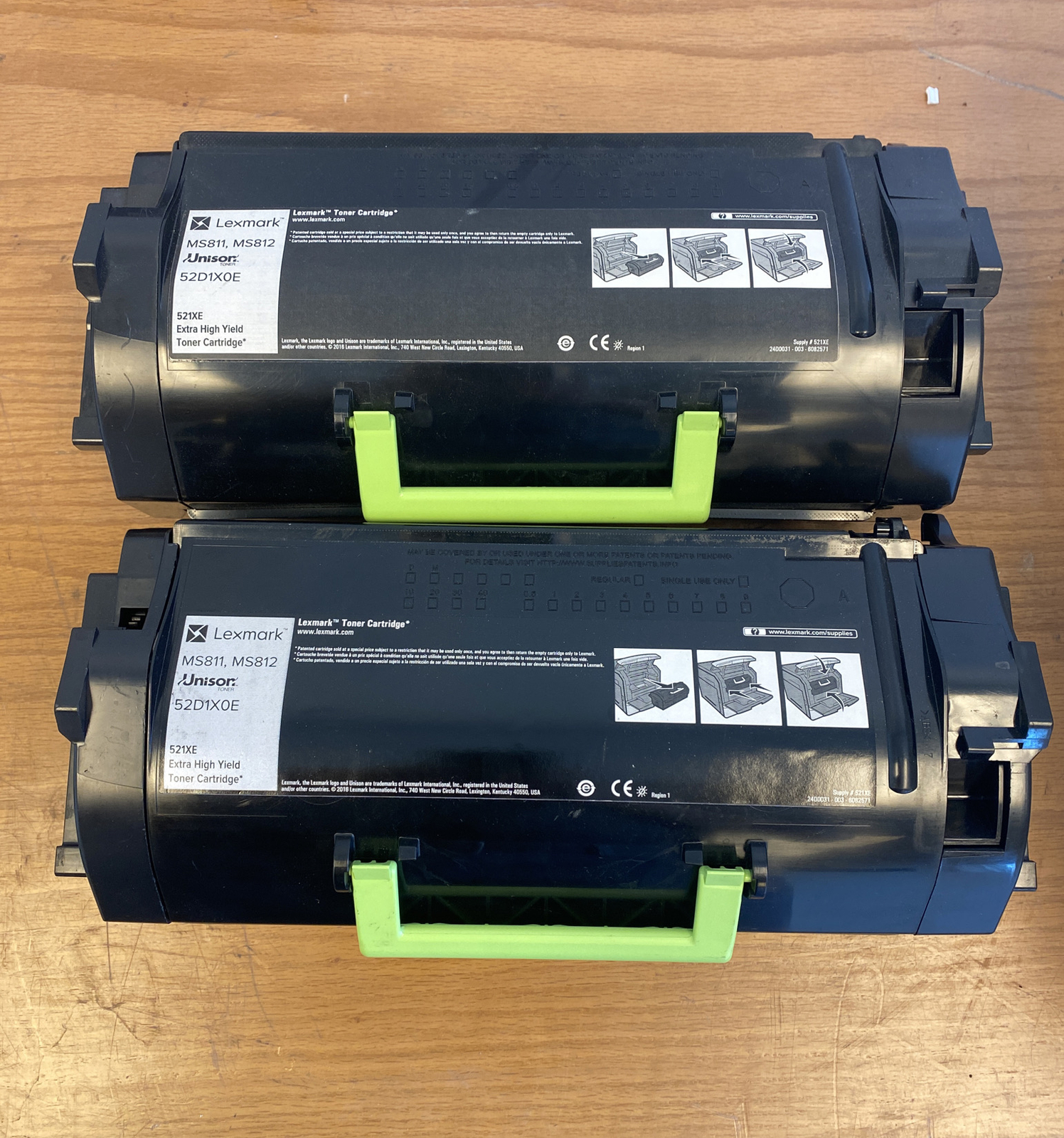 GENUINE Lot of 2 Lexmark 521XE 52D1X0E Black Toner Cartridge 50% ful MS811 MS812