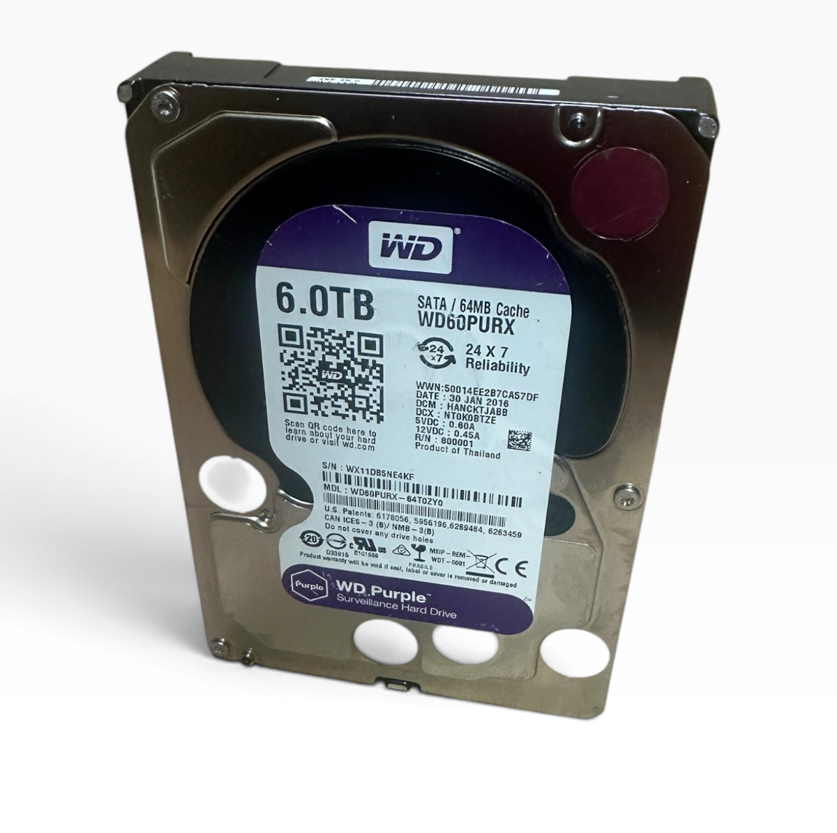 WD60PURX Western Digital Purple 6 TB Internal 5400 RPM 3.5" HDD SATA 64T0ZY0