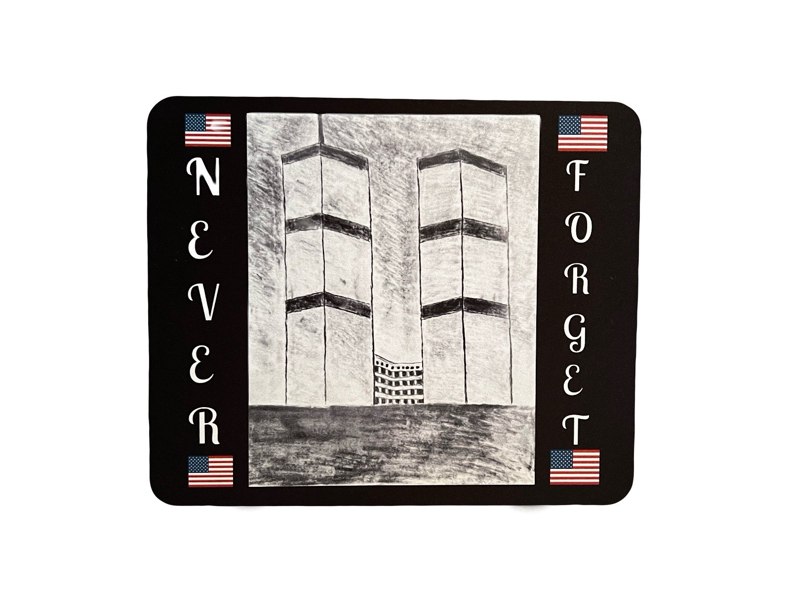 Custom 9/11 Drawing Mouse Pad Black And White Sketch “Never Forget”