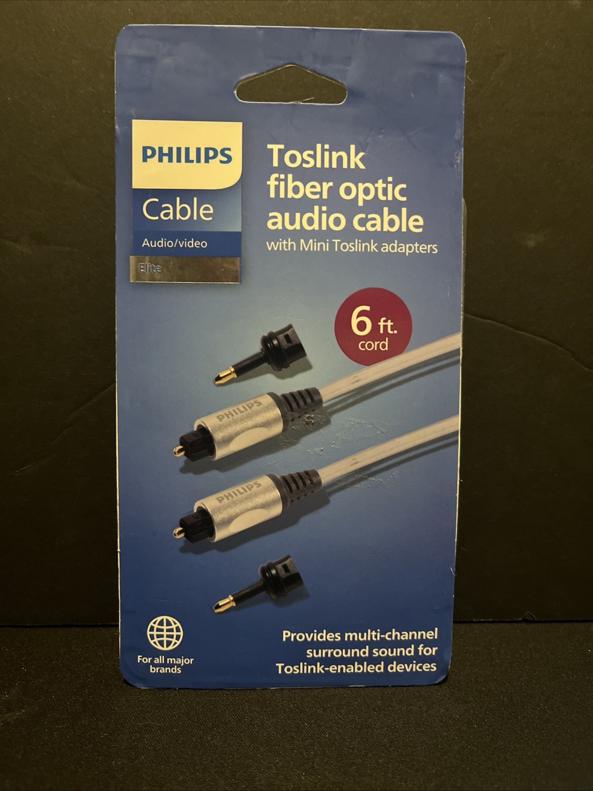Philips Toslink Fiber Optic Audio Cable w/ Mini Toslink Adapter 6 Feet - NEW