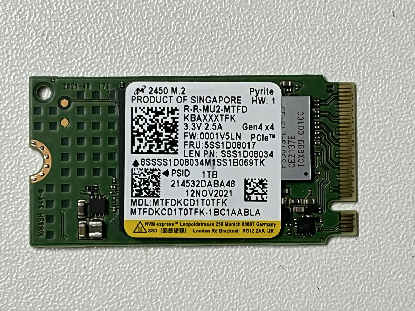 Micron 2450 M.2 2242 MTFDKCD1T0TFK 1TB PCIe Gen4x4 NVMe SSD Pyrite For HP Laptop