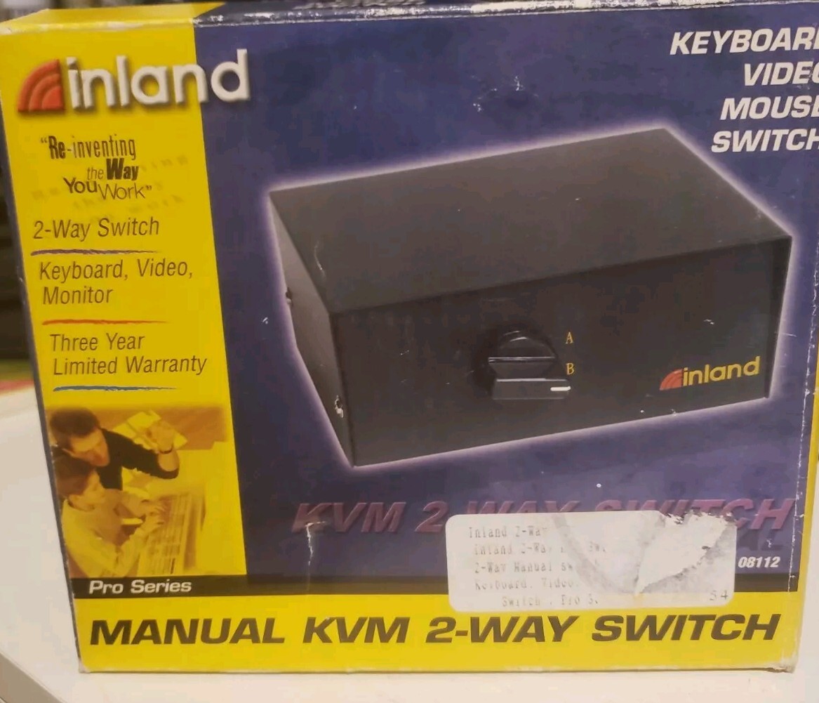 Inland Manual KVM 2 Way Switch Keyboard Video Mouse Switch Pro Series 08112