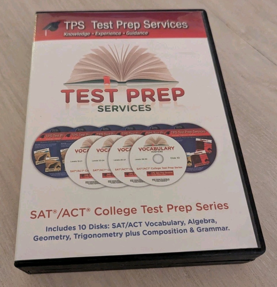 TPS SAT ACT Test Prep 10 CD Set Vocabulary Algebra Geometry Grammar PC