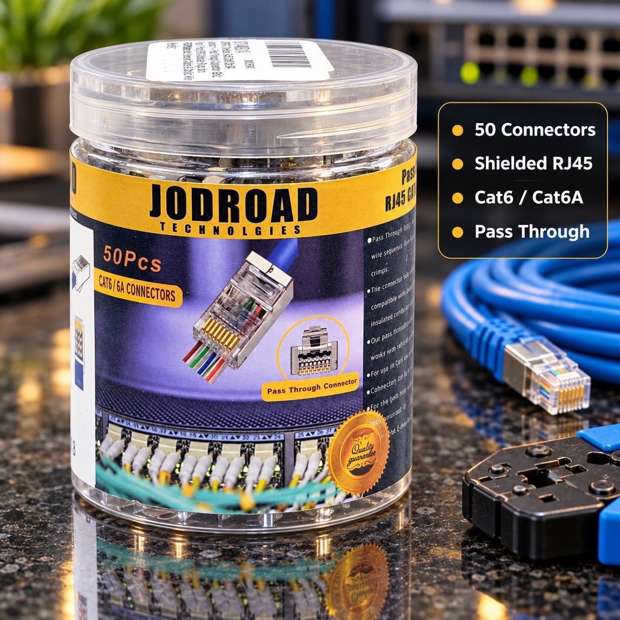 50 Pack Jodroad Shielded RJ45 Cat6 Cat6A Pass Through Ethernet Connectors