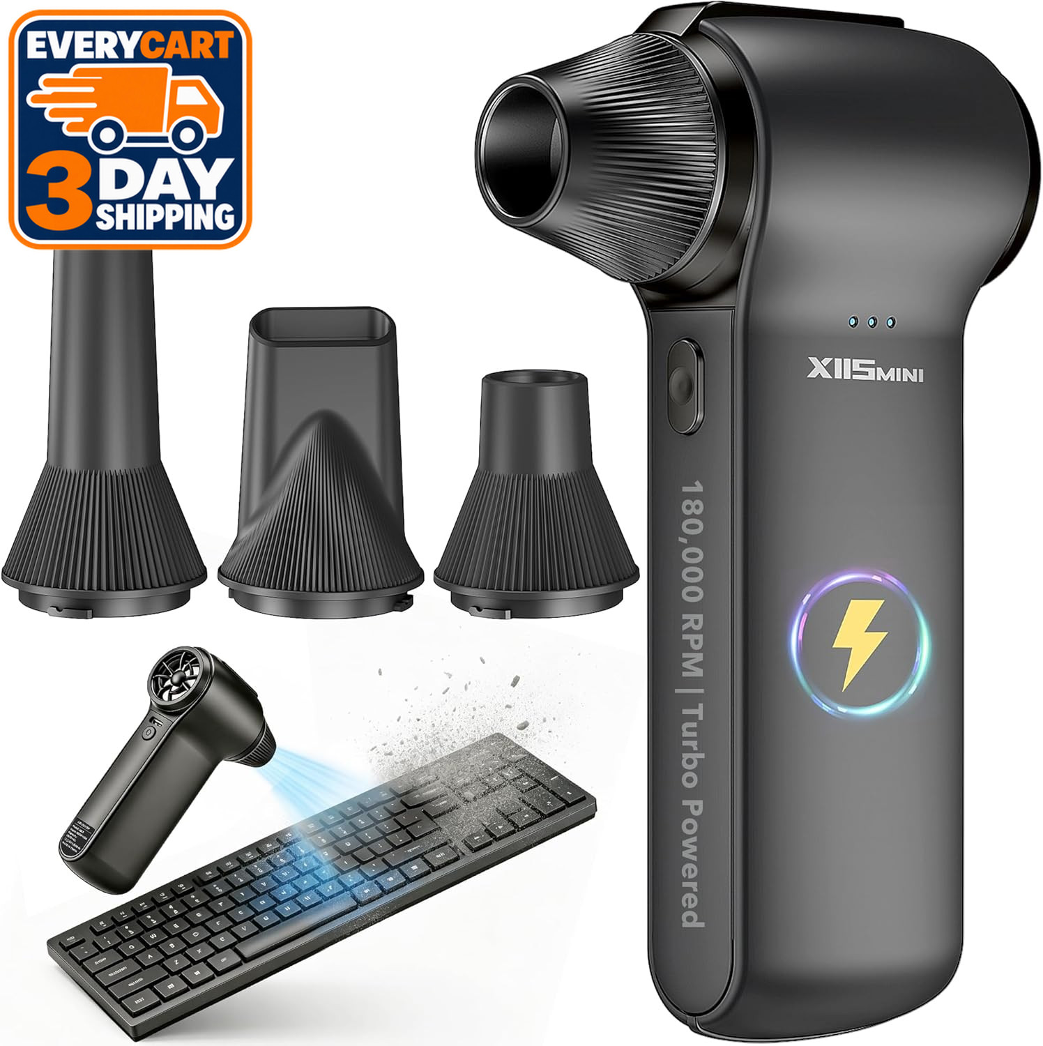 Compressed Air Duster, 180000RPM Rechargeable Cordless Electric Blower