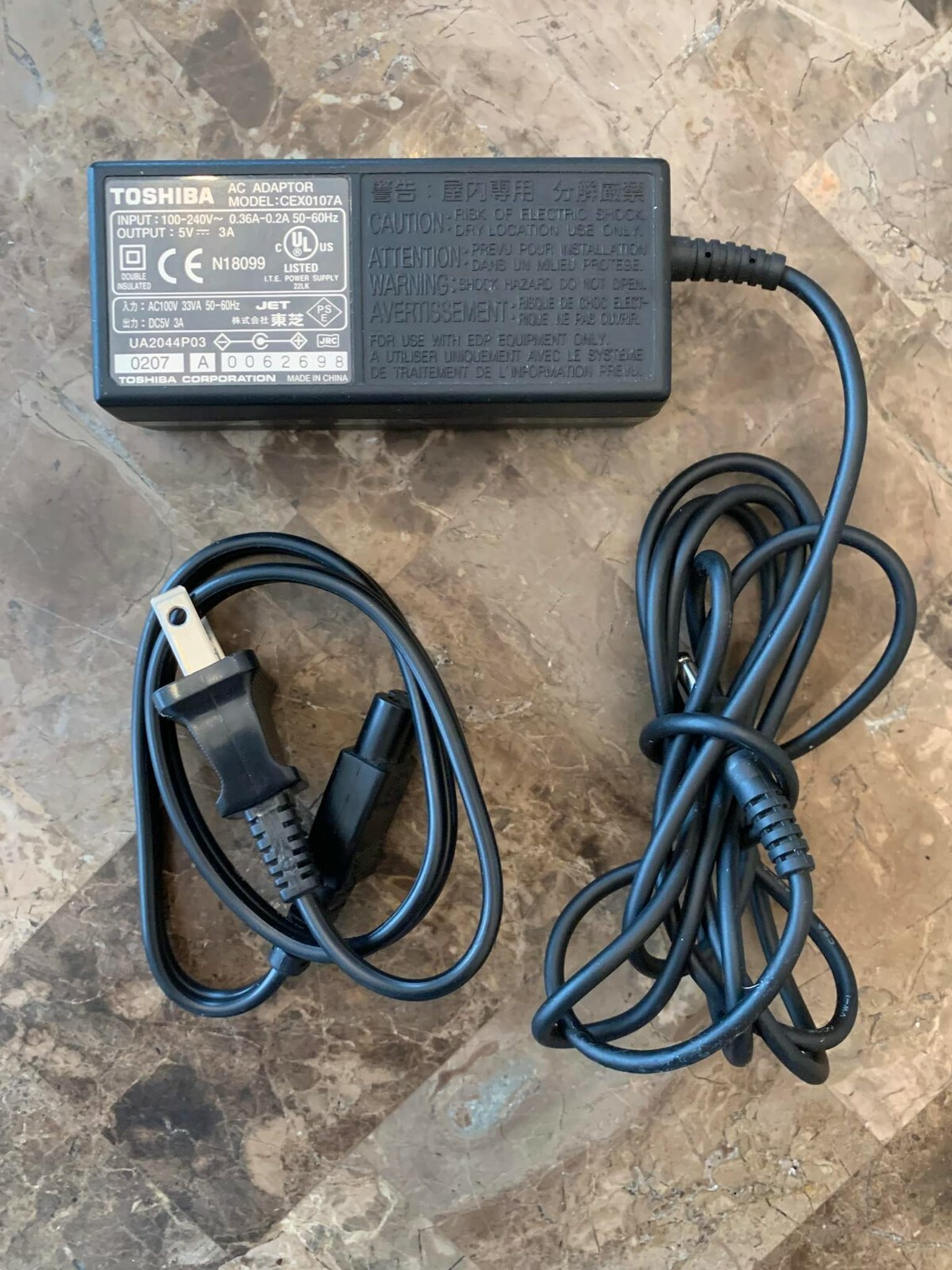 Genuine Toshiba Laptop CEX0107A AC Adapter 15W 5V 3A W/ Power Cord Fast Freeship