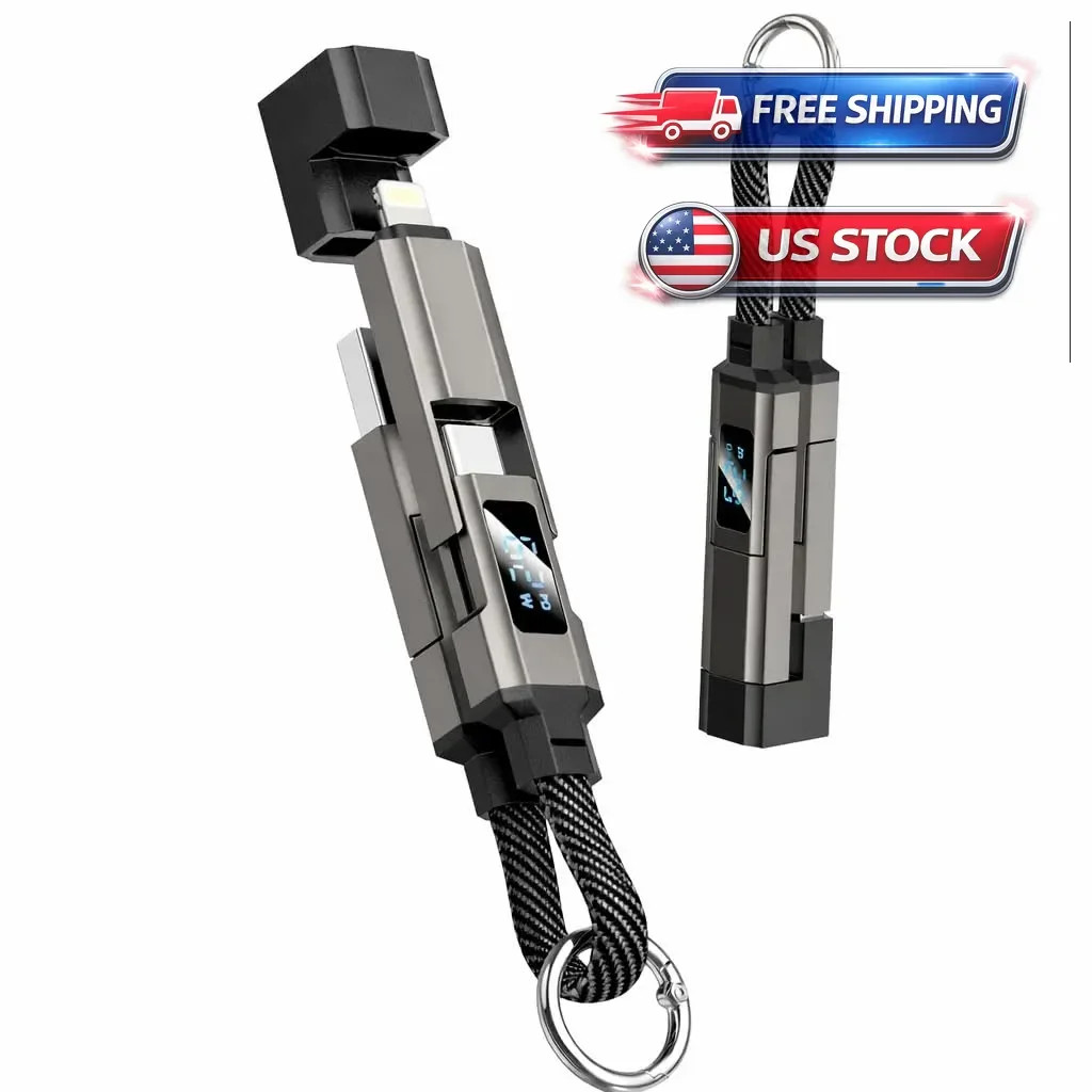 4 in 1 USB C Keychain Charger Cable, 65W Fast Charging Short Phone Lanyard Data