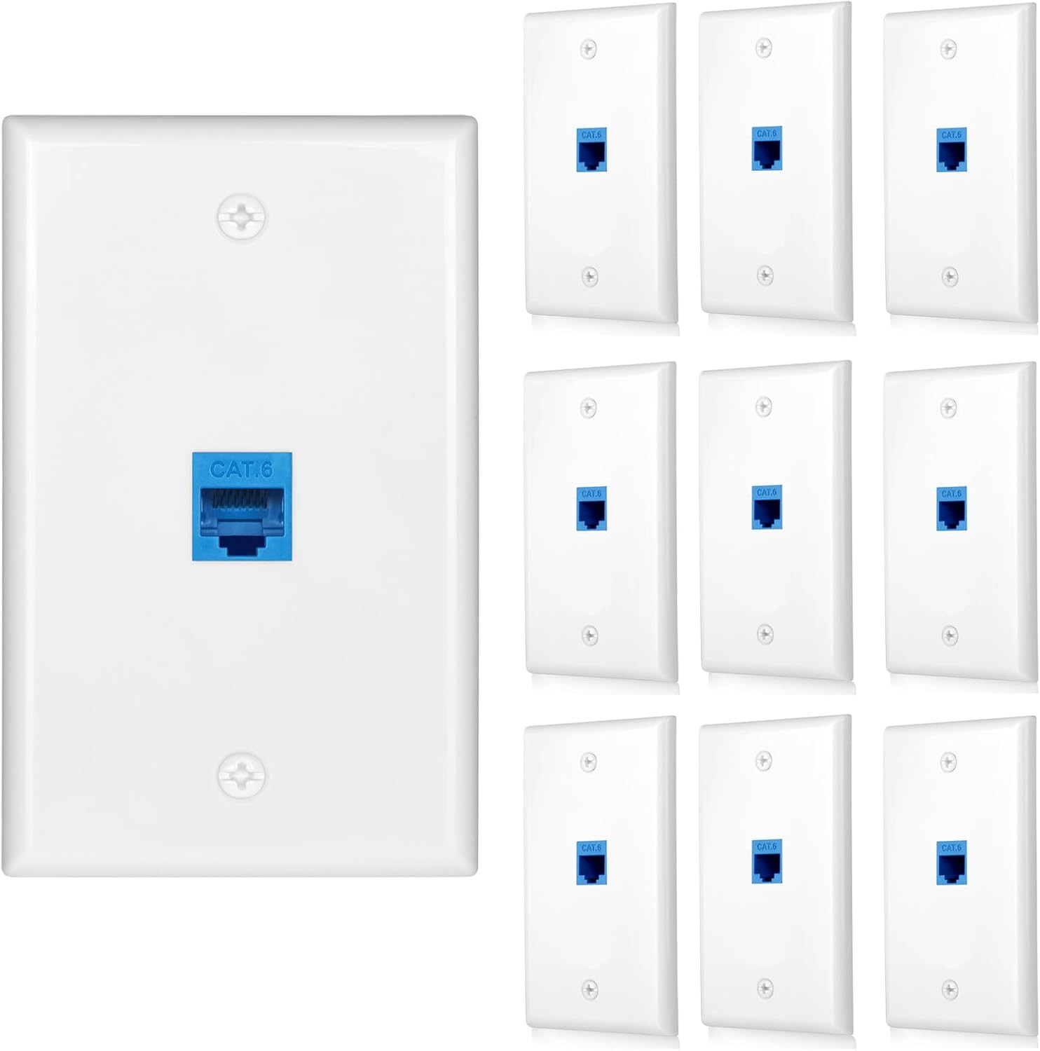 10 Pack Ethernet Wall Outlet Cat6 Plate RJ45 Keystone Jack 1 Port Panels Gifts N