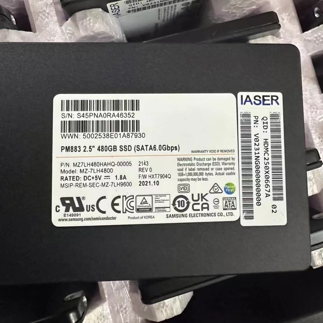 480GB Samsung PM883 SSD 2.5" SATA III MZ-7LH4800 MZ7LH480HAHQ-00005 F/W HXT7904Q