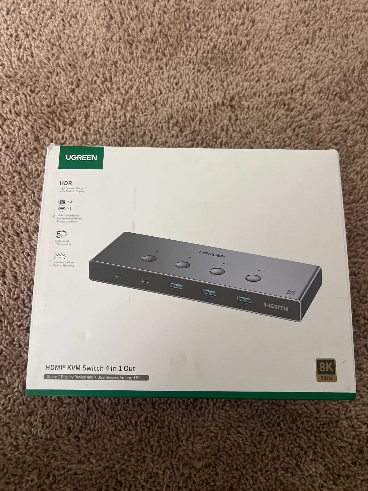 UGREEN 8K@60Hz HDMI KVM Switch 4 Computers, Aluminum, with 4 USB 3.0 Ports KVM S