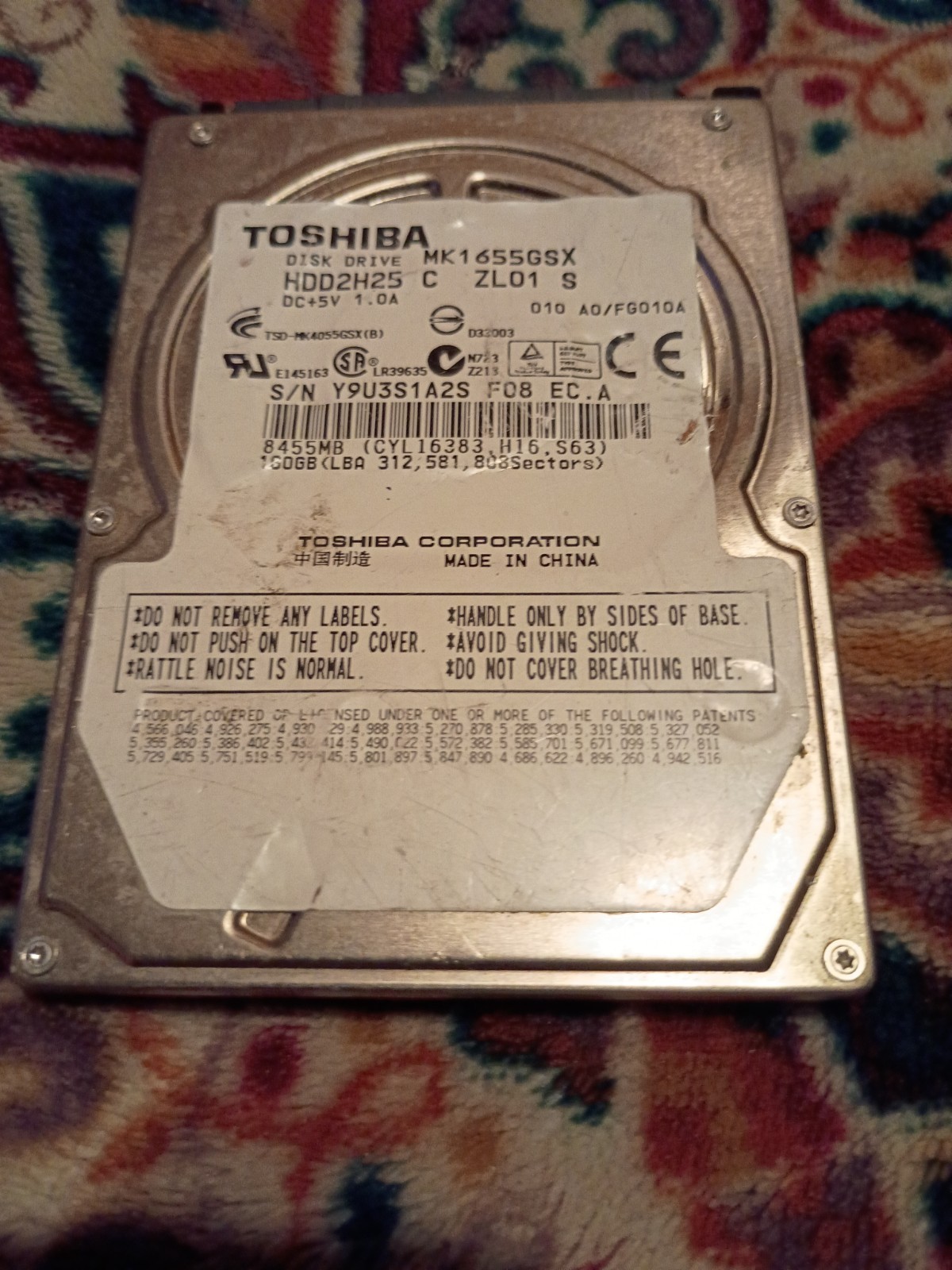 Original Toshiba MK1655GSX 160GB 5400RPM SATA 2.5" Laptop HDD Hard Disk Drive