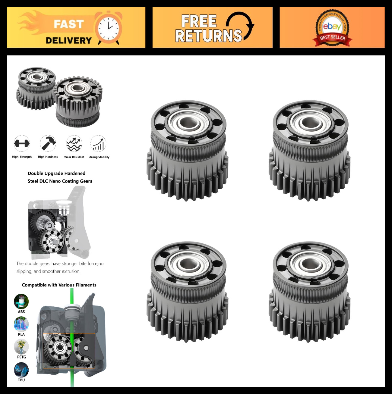 2-Pack 3D Printer Extruder Gear Kit - Wear-Resistant Hardened Steel for K2 Plus