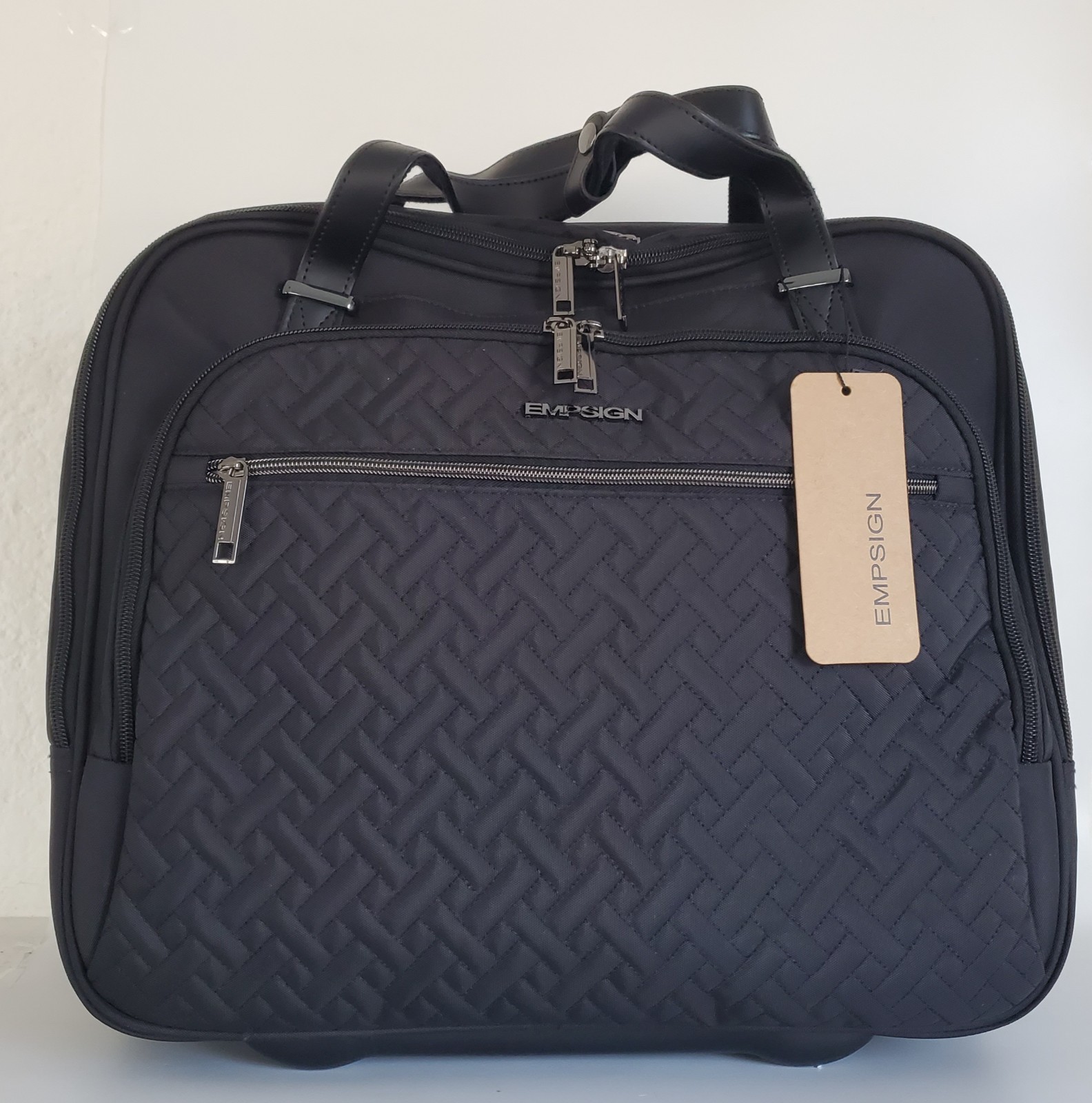 EMPSIGN ROLLING LAPTOP BAG 15.6” ROLLER BRIEFCASE WHEELED CARRY-ON CASE BLACK