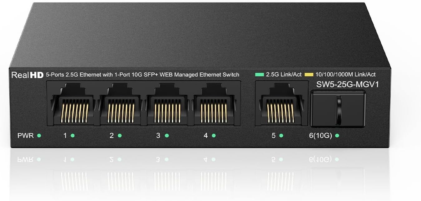 5 Port 2.5G Managed Ethernet Network Switch w/1 x 10G SFP &5 x 2.5G Base T Ports