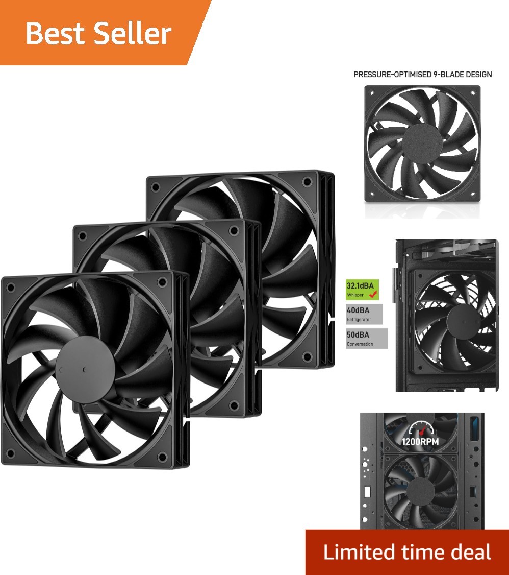 Upgraded 3-Pack 120mm Black Computer Fans - Silent Cooling & Easy Installation