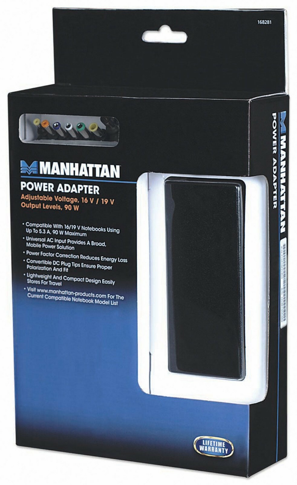 Manhattan 168281 Power Adapter, Adjustable Voltage 16V / 19V, 90W